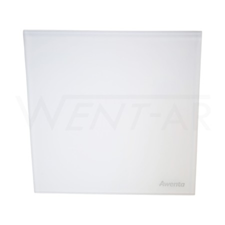 Szklany panel Trax PTG, w kolorze białym matowym, z logo producenta Awenta.