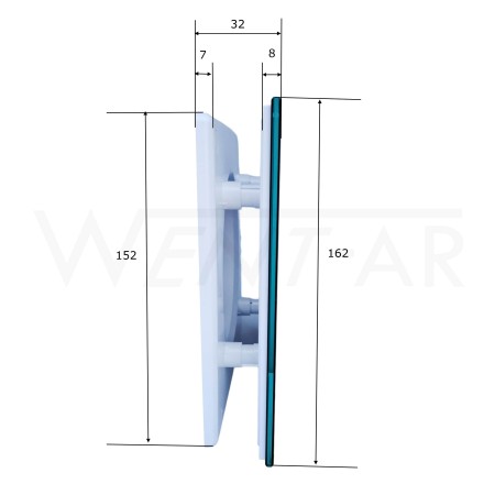 Wymiary panelu Trax PTGB 100 P wraz z ramką RW 100, z linii System+ produkcji Awenta.