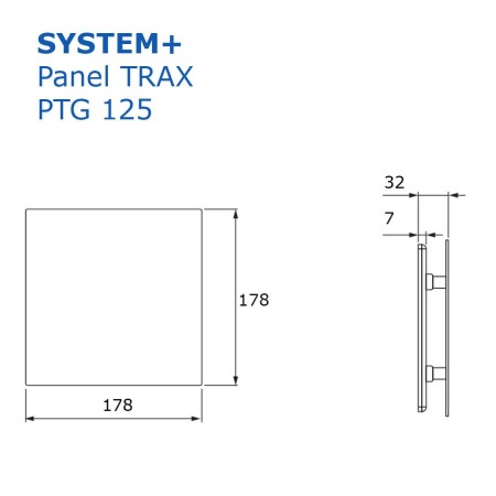 Wymiary panelu Trax Szkło PTG 125  do paneli System+ produkcji Awenta.