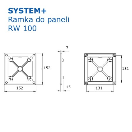 Wymiary ramki RW 100 do paneli System+ produkcji Awenta.
