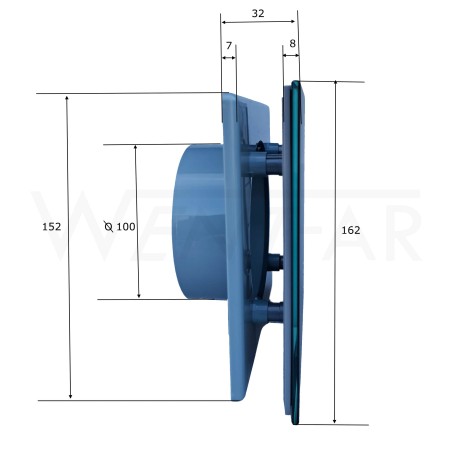 Wymiary panelu Trax PTGB 100 wraz z ramką RWO 100, z linii System+ produkcji Awenta.