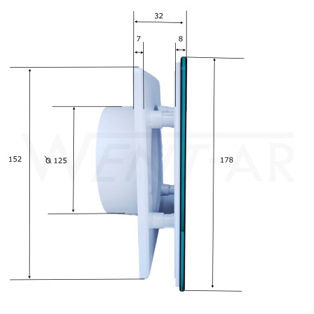 Wymiary panelu Trax PTGB 125 wraz z ramką RWO 125, z linii System+ produkcji Awenta.