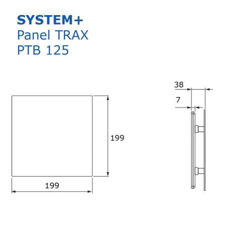 Wymiary panelu Trax PTB 125 do paneli System+ produkcji Awenta.